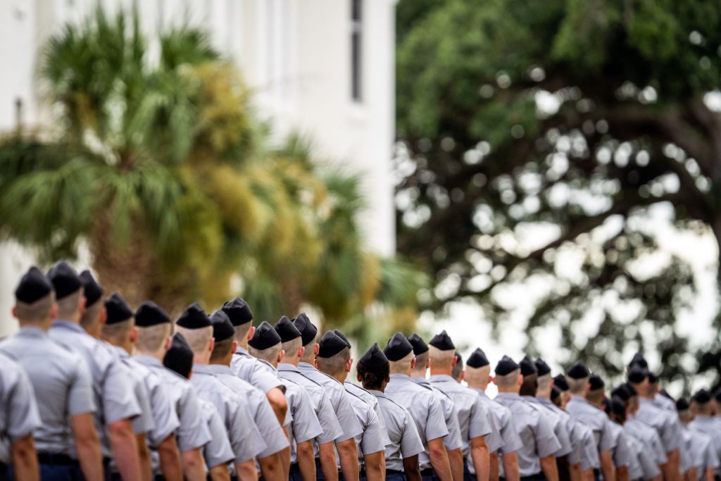 Citadel knobs walking to participate in Oath ceremony 2021