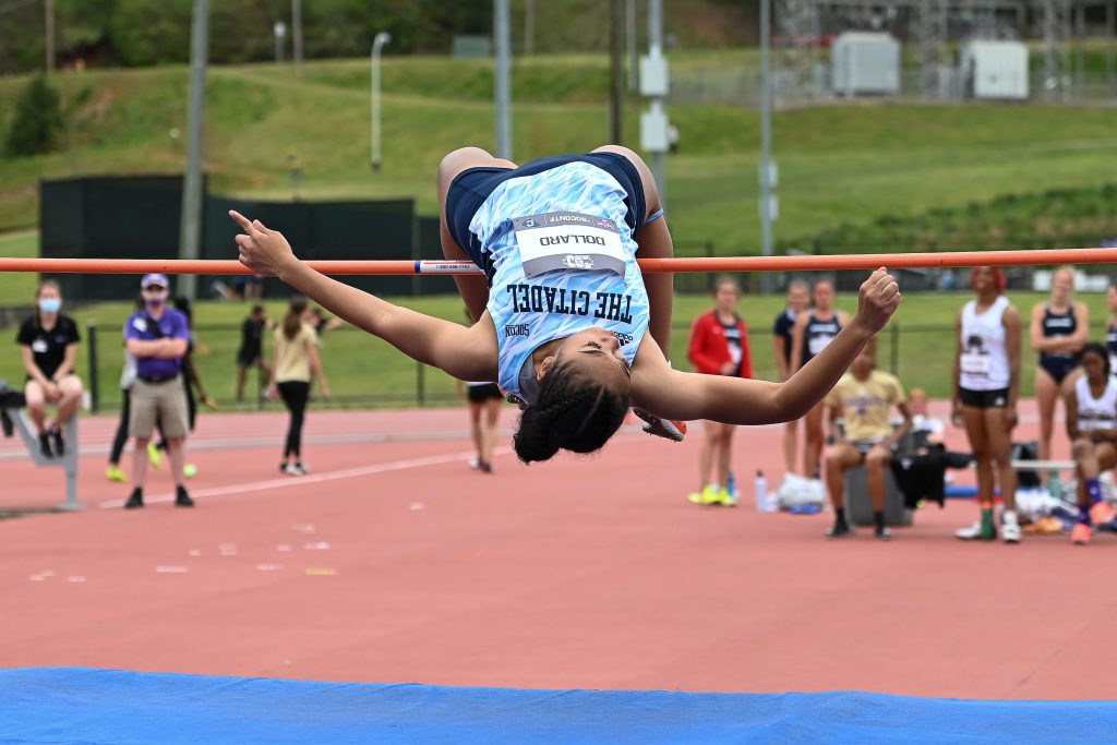 Cadet Mya Dollard on the high jump