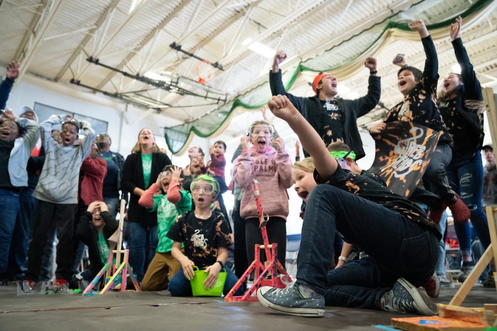 Children competitors cheering at Storm The Ctiadel