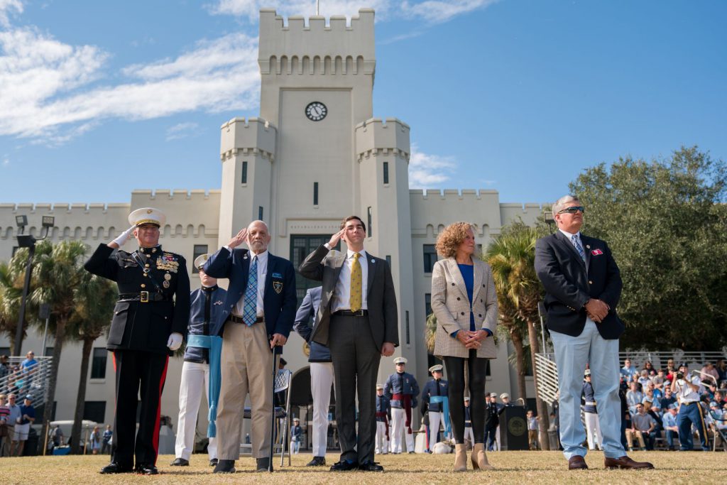 Citadel alumni association awards recipients take review at Homecoming parade on Nov 13 2021