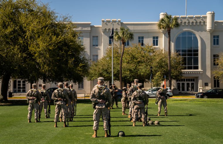Marine Corps ROTC lab takes place on Summerall Field at The Citadel in Charleston, South Carolina on Monday, March 29, 2021.