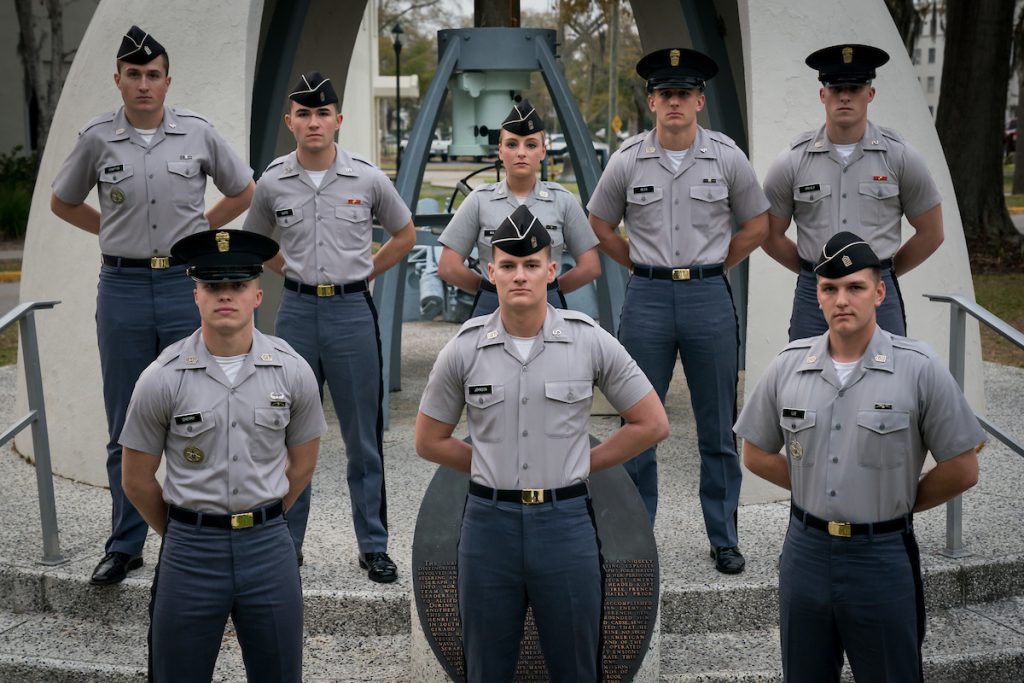 Seven members of The new cadet leadership for the 2022-2023 school year at The Citadel