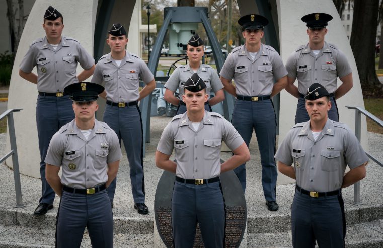 Seven members of The new cadet leadership for the 2022-2023 school year at The Citadel