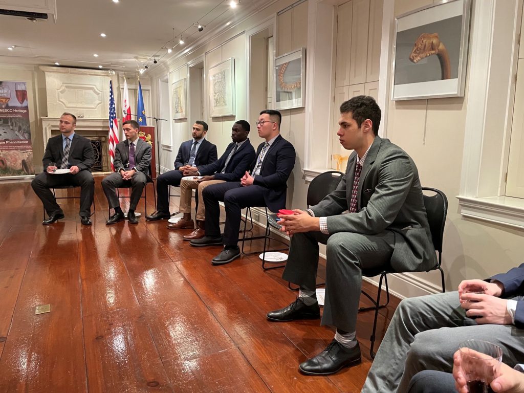 Citadel cadets and students meeting withwith dignitaries at the Embassy of Georgia in Washington, D.C. on March 2, 2022