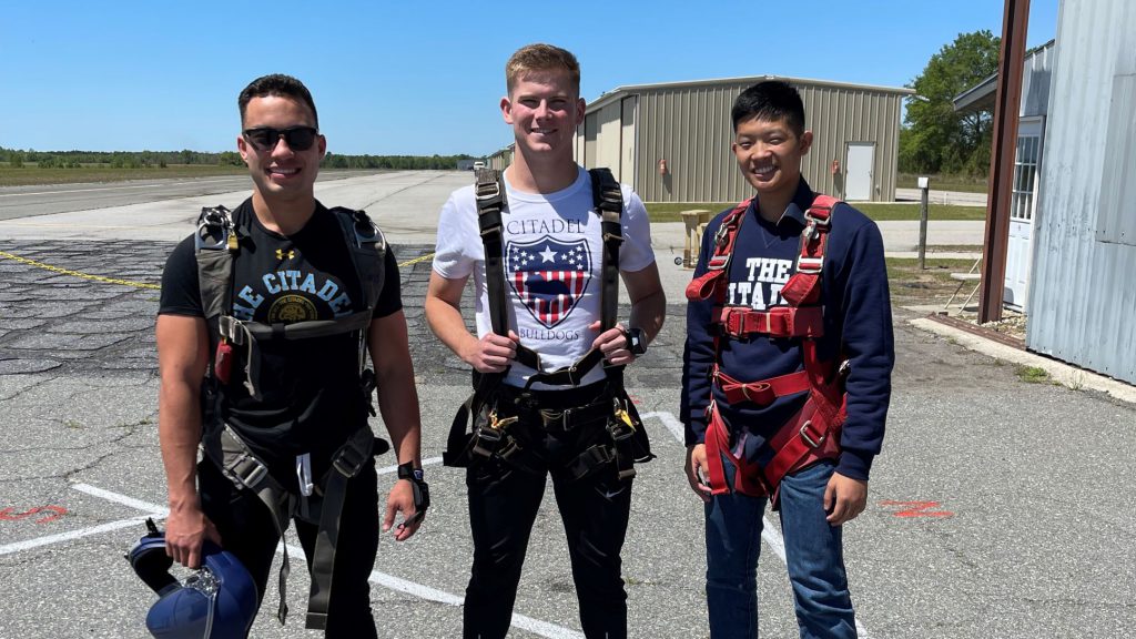 Cadets in gear for skydiving club outing 2022