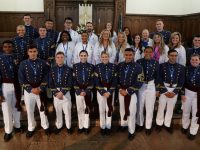 Class of 2022 nursing graduates post for a photograph after their pinning ceremony on May 5, 2022, in Summerall Chapel on campus