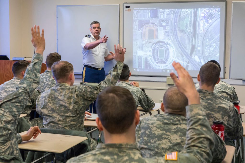 Intelligence and Security Studies professor Michael Brady conducting a class for members of the South Carolina Corps of Cadets at The Citadel