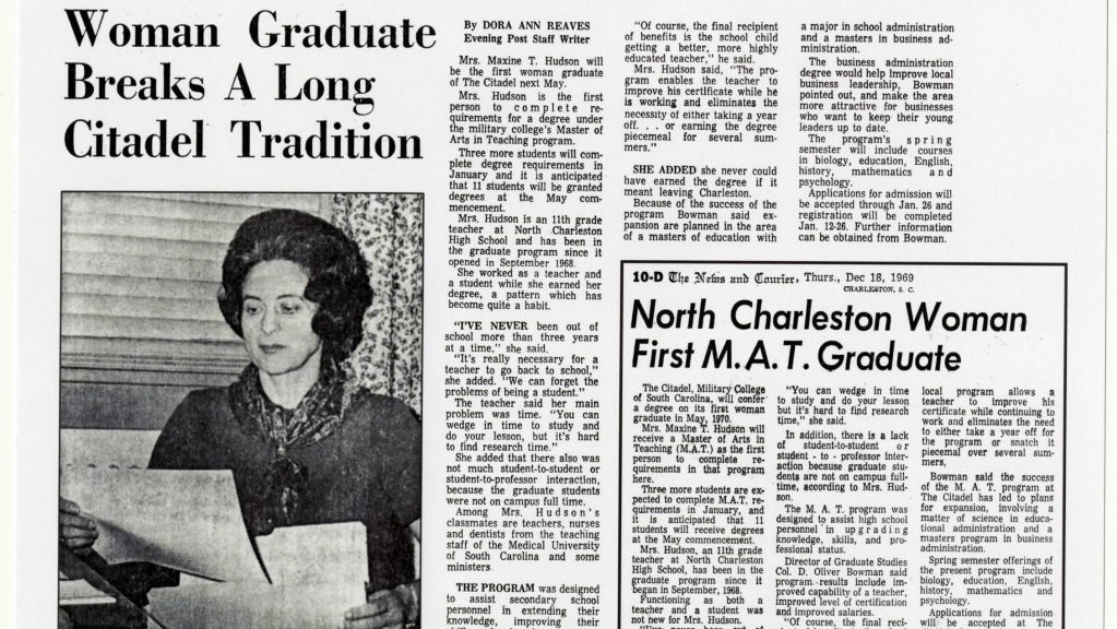 Remembering Maxine Hudson, the first woman to graduate from The Citadel