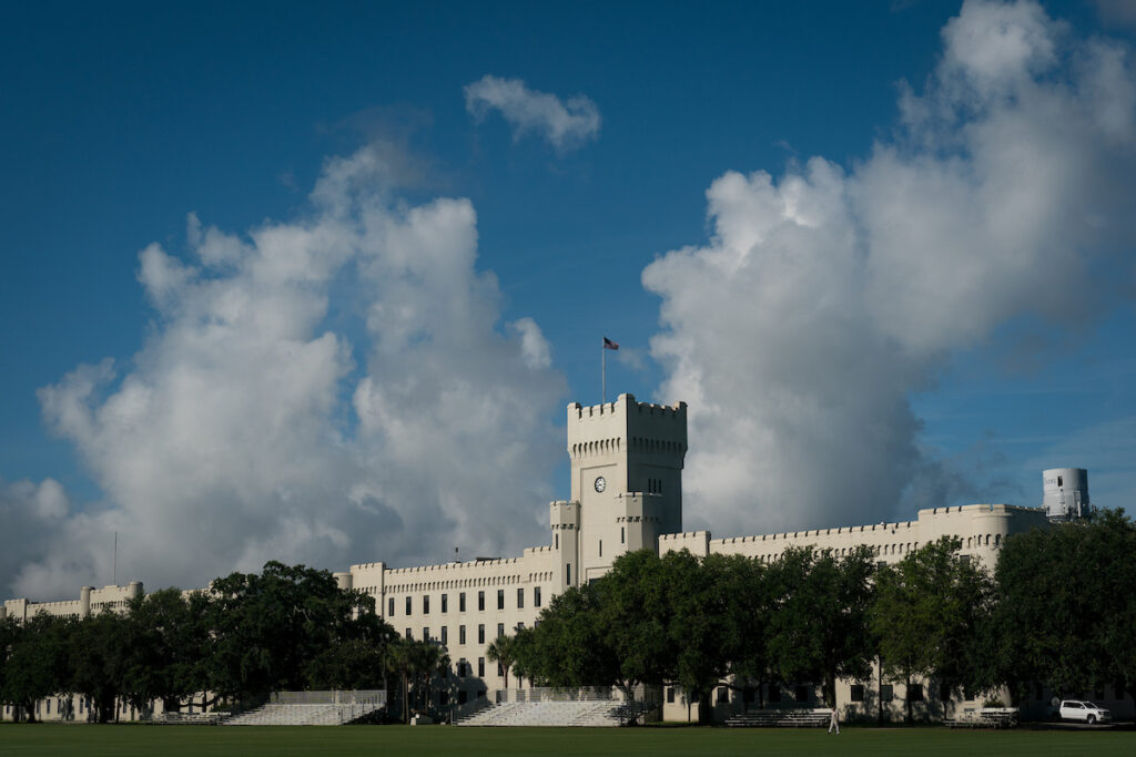 Padgett-Thomas Barracks is seen from Summerall Field at The Citadel